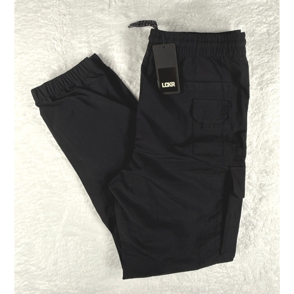 LCKR Boys Large Black Nylon Cargo Jogger Pants Utility Drawstring NWT